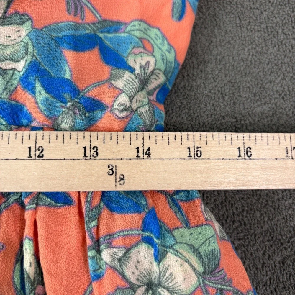 Free People Mini Dress Womens Small‎ Orange Floral Boho Ruffle Straps Pockets